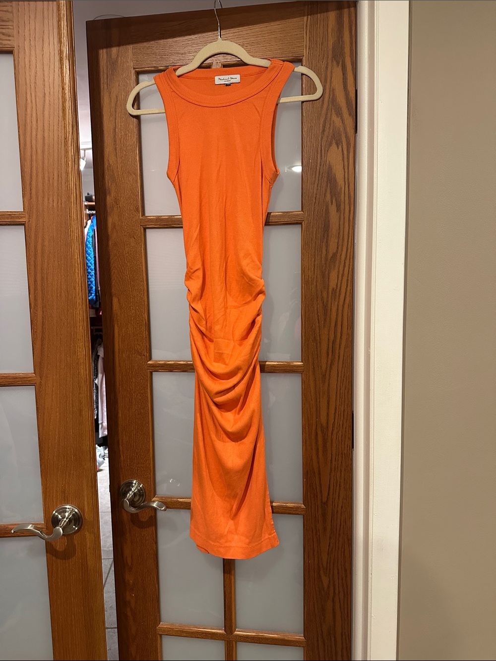 Michael Stars Bright Orange Sleeveless Ruched Maxi Dress - Picture 3 of 7